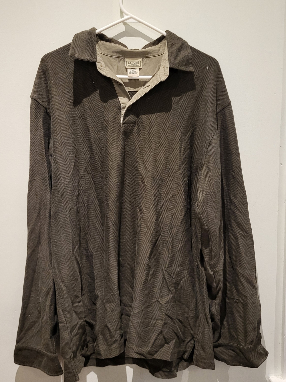 L.L. Bean Olive/Tan Long Sleeve Polo Shirt
